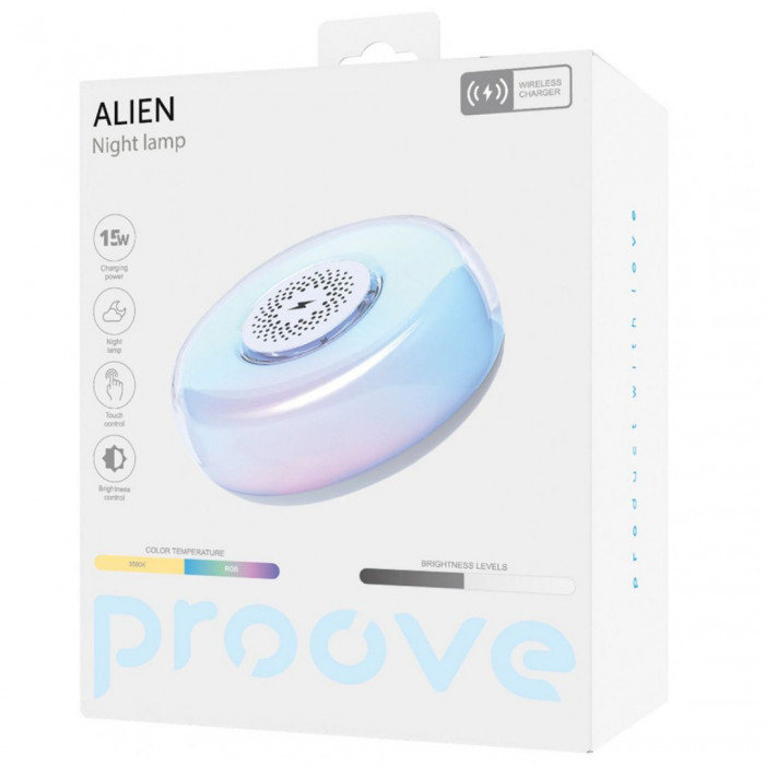 Нічник з бездротовою зарядкою Proove Alien White (PLAR05002001)
