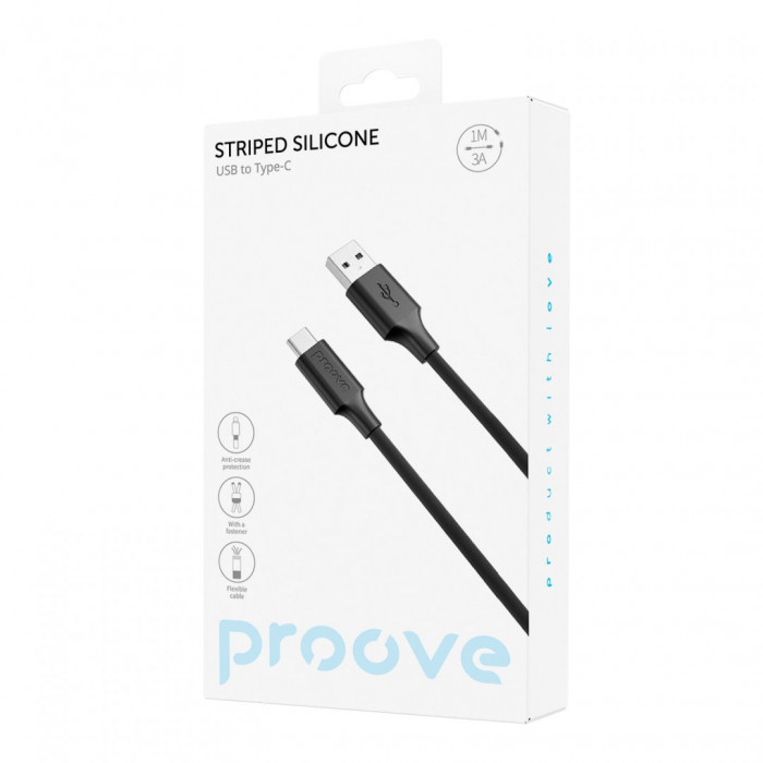Кабель Proove Striped Silicone USB to Type-C 3A (1m) Black (CCSS60001201)