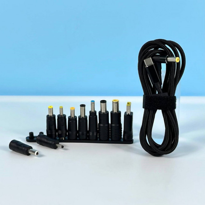 Кабель живлення для ноутбука 100W Type-C to DC 5.5х2.5 з набором перехідників 10 в 1 Black