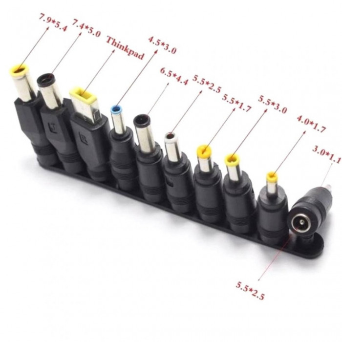 Кабель живлення для ноутбука 100W Type-C to DC 5.5х2.5 з набором перехідників 10 в 1 Black