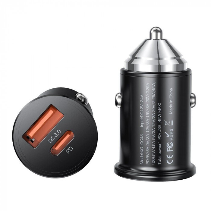 Автомобильное зарядное устройство XO-CC43 45W Black