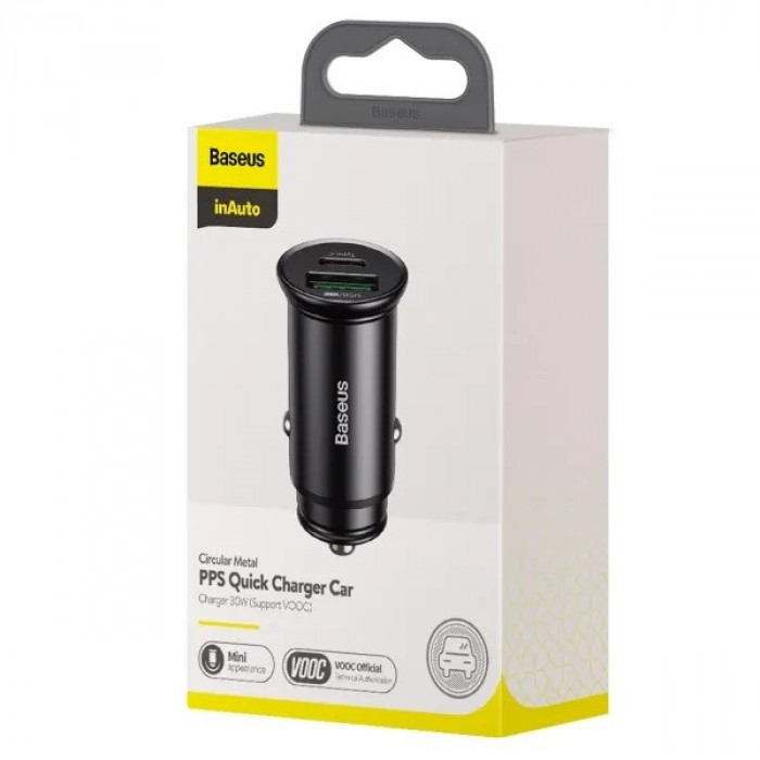 Автомобильное зарядное устройство Baseus Circular Metal PPS 30W USB+Type-C
