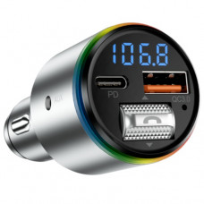 Автомобільний зарядний пристрій Proove FM Launcher Power Drive 30W (PD+QC3.0) Type-C+USB+AUX Silver
