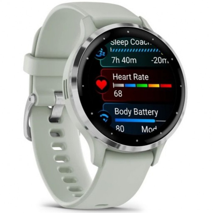 Смарт-годинник Garmin Venu 3S Silver Stainless Steel Bezel with Sage Gray Case and Silicone Band (010-02785-01/51)