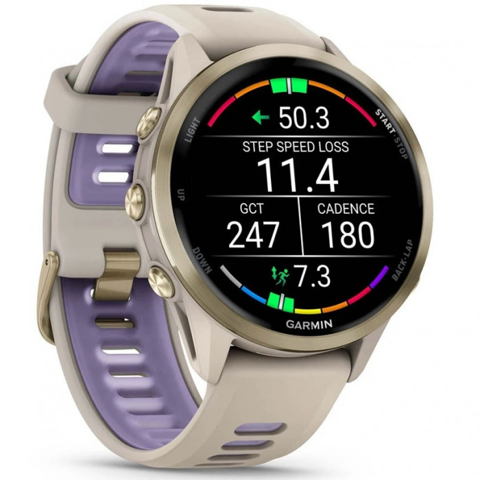 Смарт-годинник Garmin Forerunner 970 Soft Gold Titanium Bezel with French Gray Case and Tidal Indigo Band (010-02969-02/12/62)