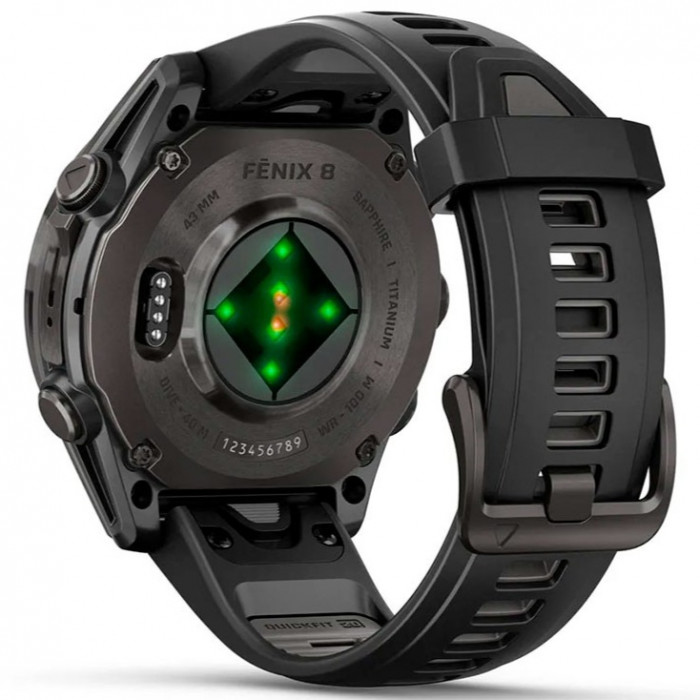 Смарт-годинник Garmin Fenix 8 43mm AMOLED Sapphire Carbon Gray DLC Titanium Bezel with Black/Pebble Gray Silicone Band (010-02903-20/21/28)