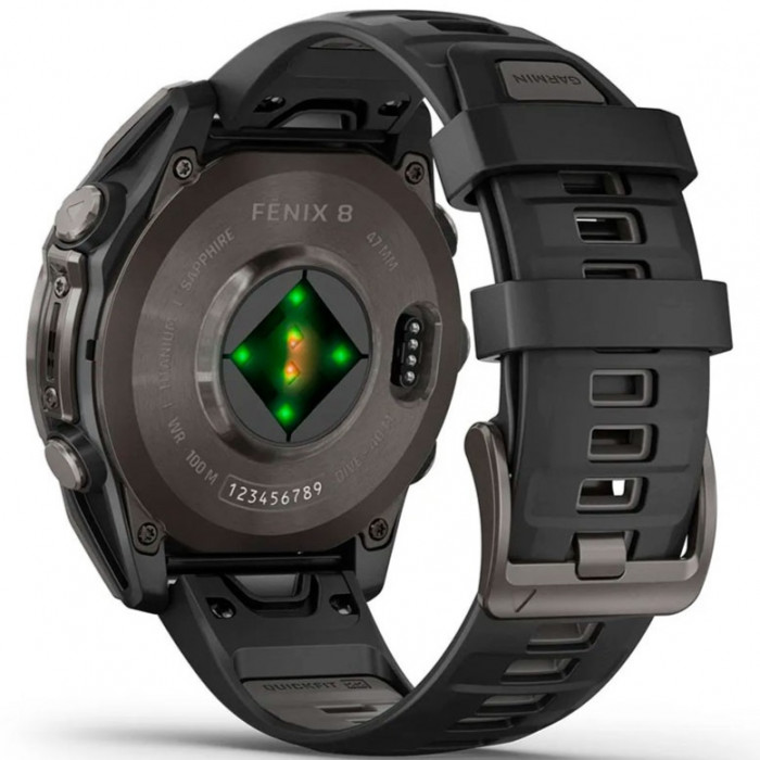 Смарт-годинник Garmin Fenix 8 51mm AMOLED Sapphire Carbon Gray DLC Titanium Black/Pebble Gray Silicone Band (010-02905-20/21/63)