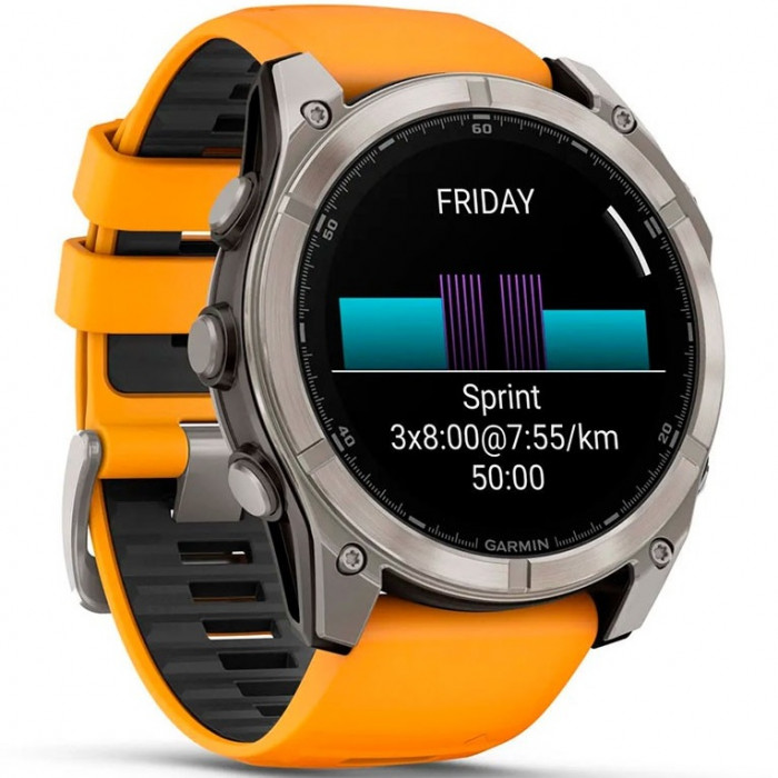 Смарт-годинник Garmin Fenix 8 51mm AMOLED Sapphire Titanium Spark Orange/Graphite Silicone Band (010-02905-10/11/53)