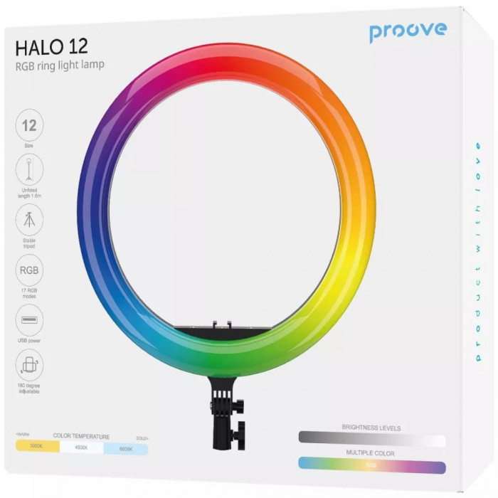 Кільцева RGB лампа 12см Proove Halo White (PLRL12100401)