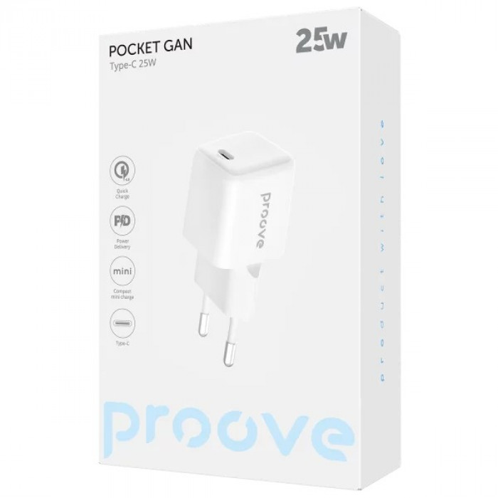 Мережевий зарядний пристрій Proove Pocket GaN 25W Type-C White (WCPG25010202)