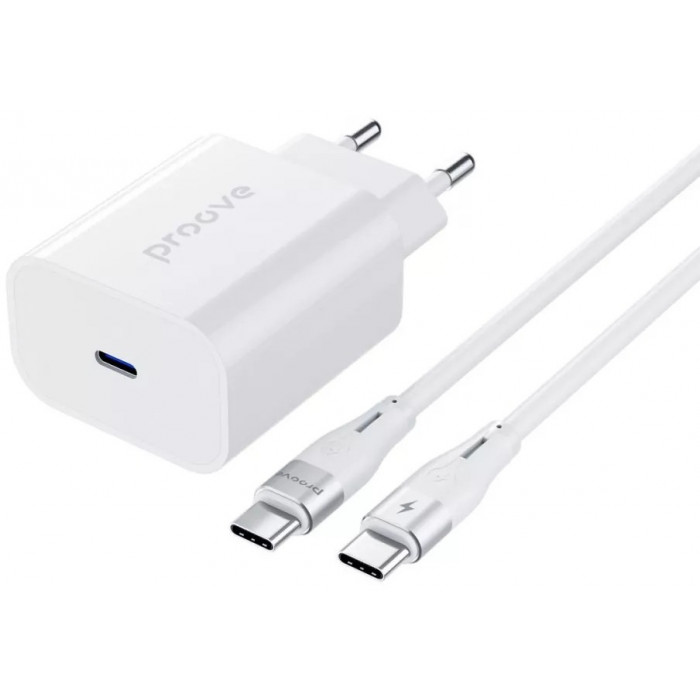 Мережевий зарядний пристрій Proove Rapid 30W USB-C + Кабель Type-C to Type-C White (WCRP30012202)