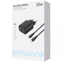Сетевое зарядное устройство Proove Silicone Power 2 20W (Type-C) + Cable Type-C to Lightning (1m) Black (WCSP22010001)