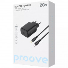 Сетевое зарядное устройство Proove Silicone Power 2 20W (Type-C) + Cable Type-C to Lightning (1m) Black (WCSP22010001)