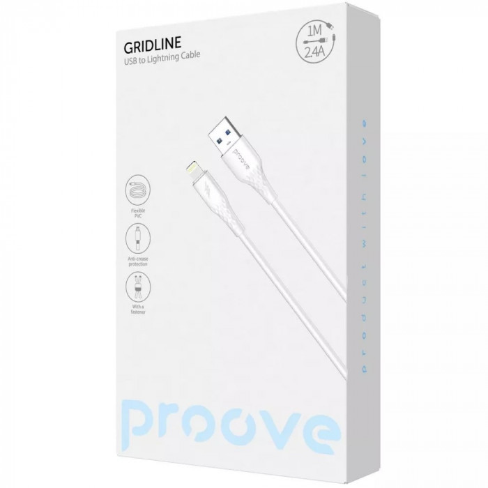 Кабель Proove GridLine Lightning 2.4A (1m) White (CCGL12001102)