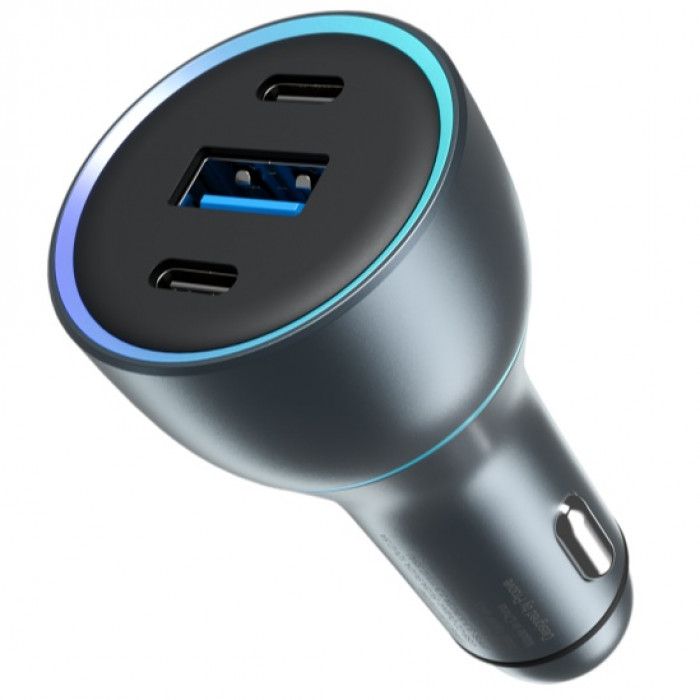Автомобильное зарядное устройство Proove Super Charge 130W 2 Type-C + USB Metal Gray