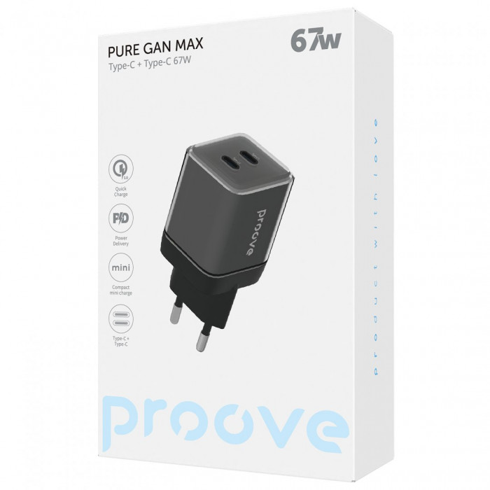 Мережевий зарядний пристрій Proove Pure GaN Max 67W 2 Type-C Black (WCPU67022201)