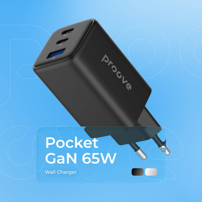 Мережевий зарядний пристрій Proove Pocket GaN 65W (2Type-C + USB) Black (WCPG65121201)