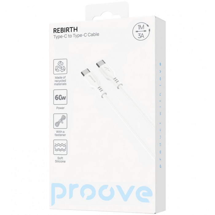 Кабель Proove Rebirth Type-C to Type-C 60W (1m) White (CCRE61002202)