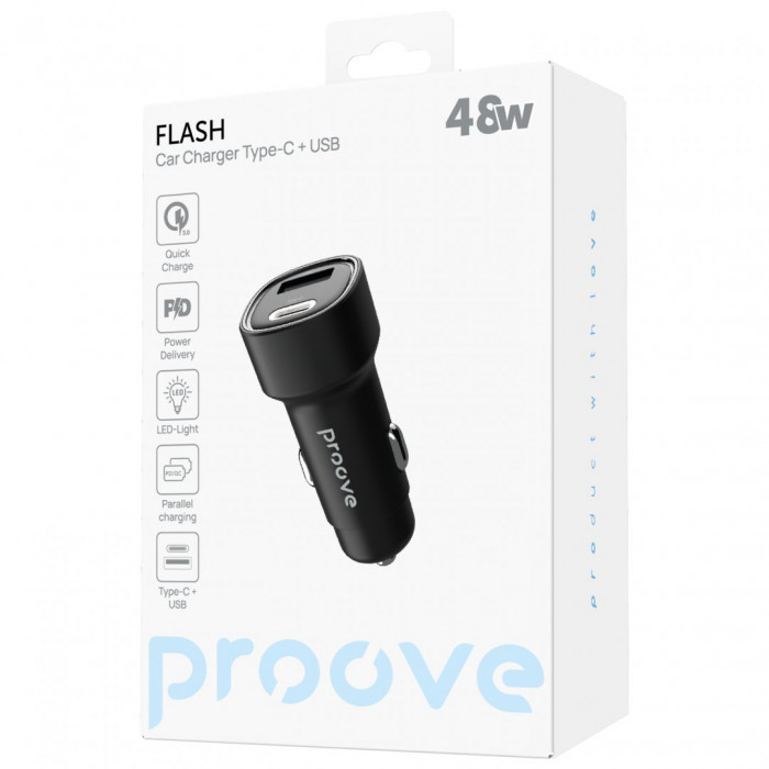 Автомобільний зарядний пристрій Proove Flash 48W Type-C+USB Black (CCFL48111201)