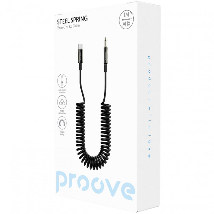 Кабель AUX Proove Steel Spring Type-C to 3.5 (1m) Black (ACSS00005201)