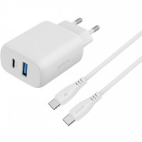 Сетевое зарядное устройство Proove Silicone Power 2 30W (Type-C + USB) + кабель Type-C to Type-C (1m) White (WCSP23011002)