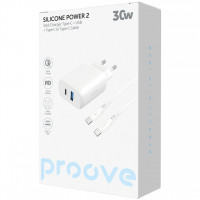 Сетевое зарядное устройство Proove Silicone Power 2 30W (Type-C + USB) + кабель Type-C to Type-C (1m) White (WCSP23011002)