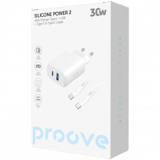 Мережевий зарядний пристрій Proove Silicone Power 2 30W (Type-C + USB) + кабель Type-C to Type-C (1m) White (WCSP23011002)