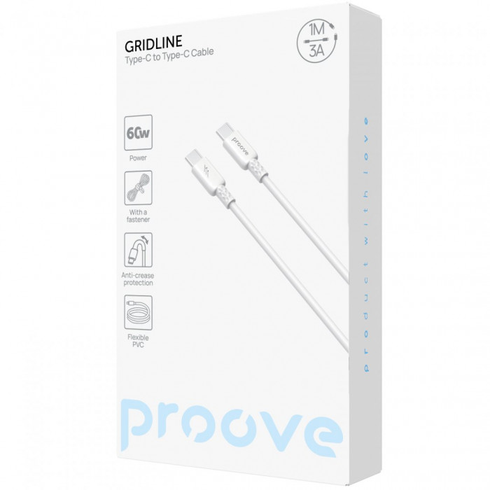 Кабель Proove GridLine Type-C to Type-C 60W (1m) White (CCGL60002202)