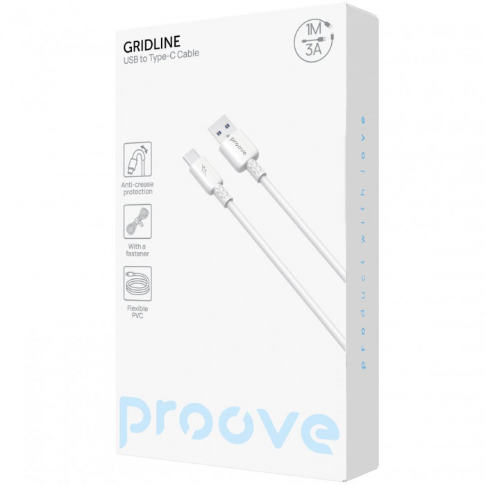 Кабель Proove GridLine USB to Type-C 3A (1m) White (CCGL15001202)
