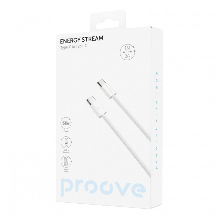 Кабель Proove Energy Stream Type-C to Type-C 60W (1m) White (CCES60002202)
