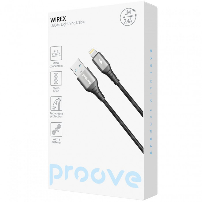 Кабель Proove WireX USB to Lightning 2.4A (1m) Black (CCWX12001201)