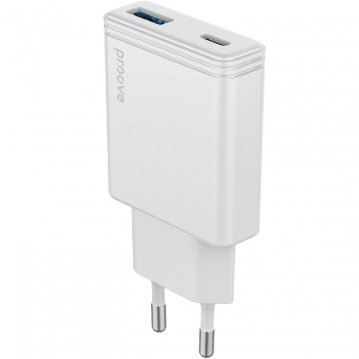 Мережевий зарядний пристрій Proove Slender 45W Type-C+USB White (WCSL45110002)