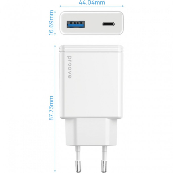 Мережевий зарядний пристрій Proove Slender 45W Type-C+USB White (WCSL45110002)
