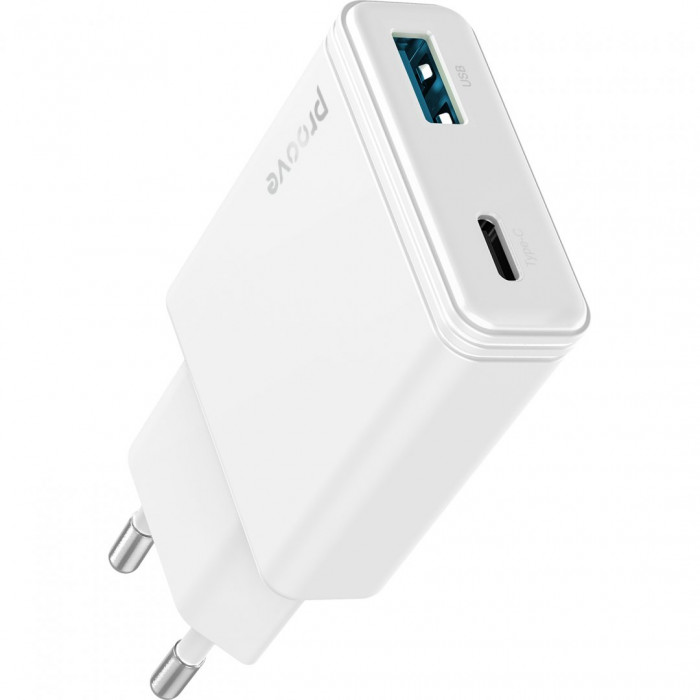 Мережевий зарядний пристрій Proove Slender 45W Type-C+USB White (WCSL45110002)