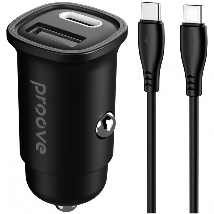 Автомобільний зарядний пристрій Proove Flash 30W (Type-C + USB) + кабель Type-C to Type-C Black (CCFC30111201)