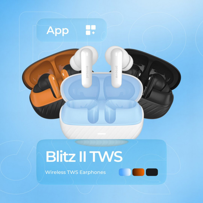 Бездротові навушники Proove Blitz II TWS with Hybrid ANC (APP) White/Blue (TWBL2001AP21)