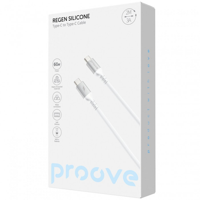 Кабель Proove ReGen Silicone Type-C to Type-C 60W (2m) White (CCRS60002222)