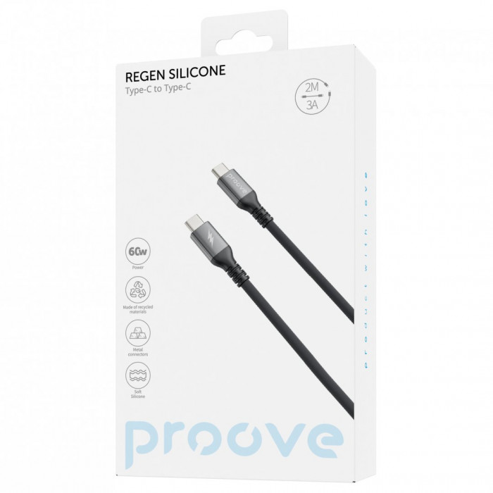 Кабель Proove ReGen Silicone Type-C to Type-C 60W (2m) Black (CCRS60002221)
