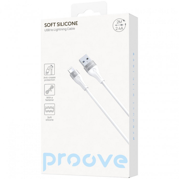 Кабель Proove Soft Silicone USB to Lightning 2.4A (2m) White (CCSO20001122)