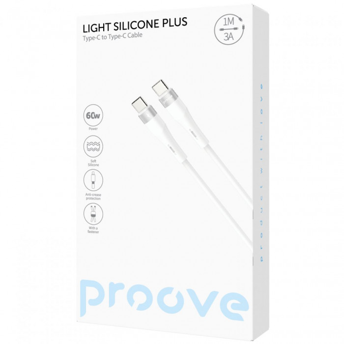 Кабель Proove Light Silicone Plus Type-C to Type-C 60W (1m) White (CCLS60002202)