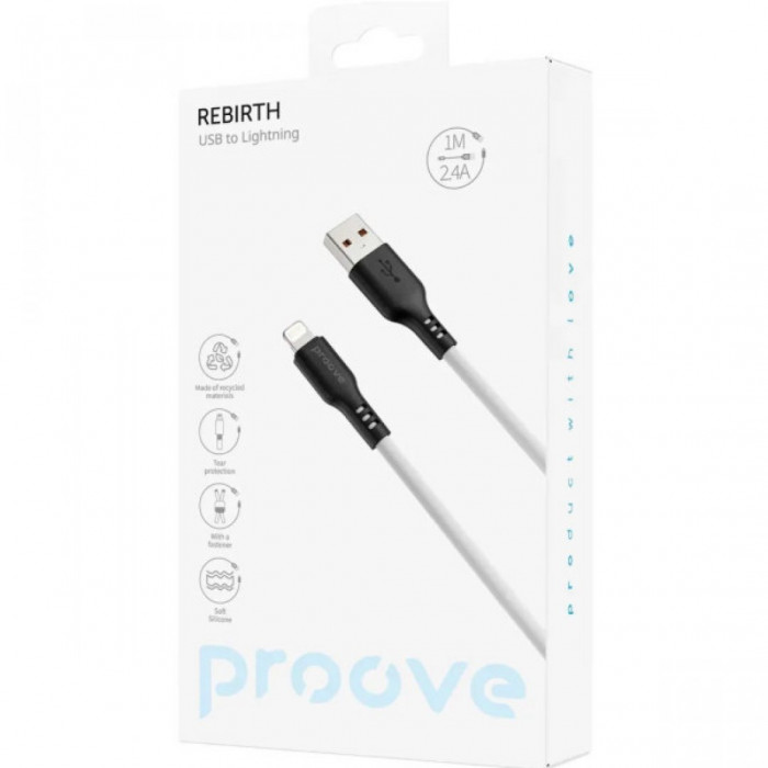 Кабель Proove Rebirth USB to Lightning 2.4A (1m) White/Black (CCRE60001102)