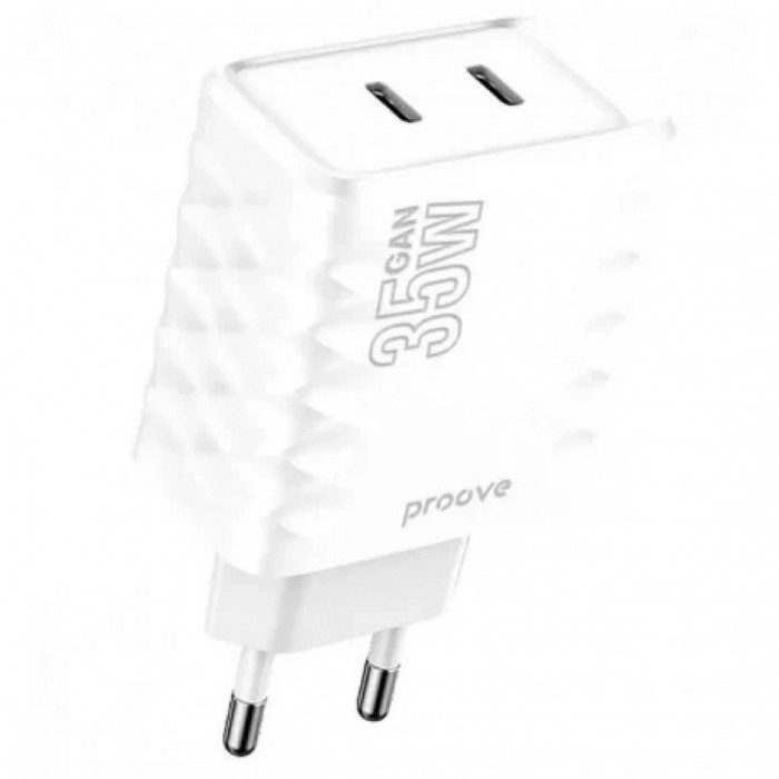 Мережевий зарядний пристрій Proove Speed Surge GaN 35W Type-C + Type-C White (WCSS30020002)