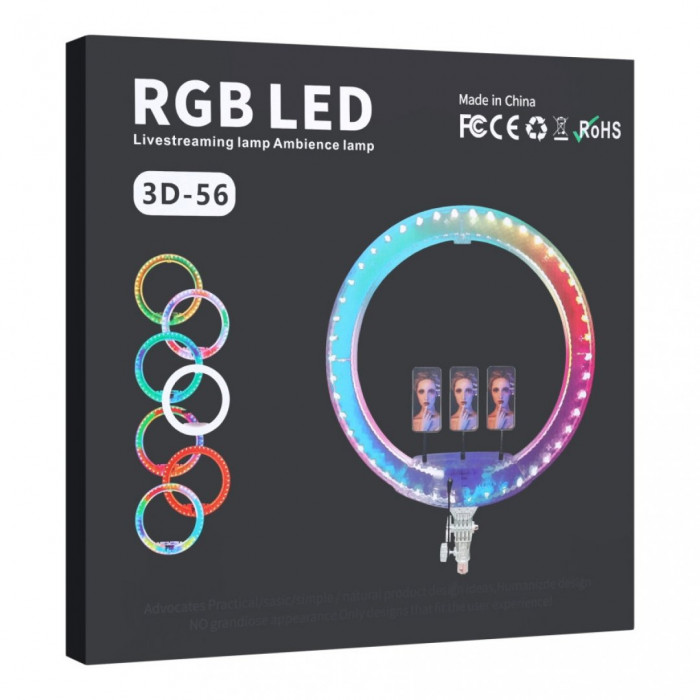 Кільцева лампа RGB Crystal 3D-56 Remote 56см