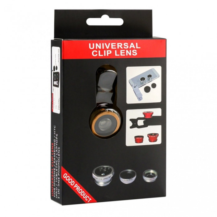Об'єктив для телефону Риб'яче око 3 in 1 Black-Gold