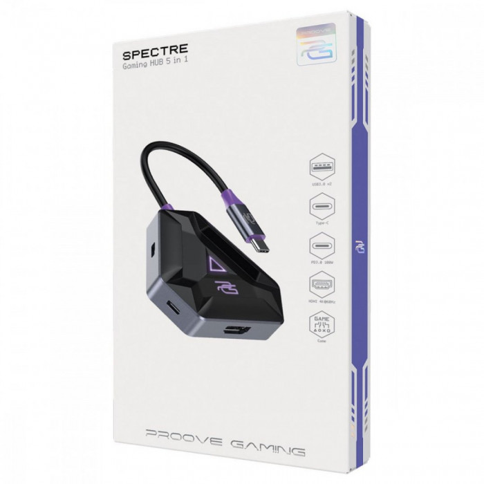 Type-C хаб Proove Gaming Spectre (2*USB3.0 + Type-C + PD100W + HDMI) Dark Gray (HBPG10221205)