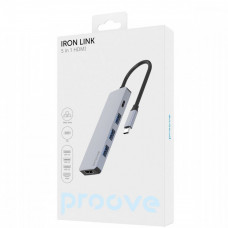 Type-C хаб Proove Iron Link 5 in 1 (3*USB3.0 + Type C + HDMI) Silver (HBIL00010604)