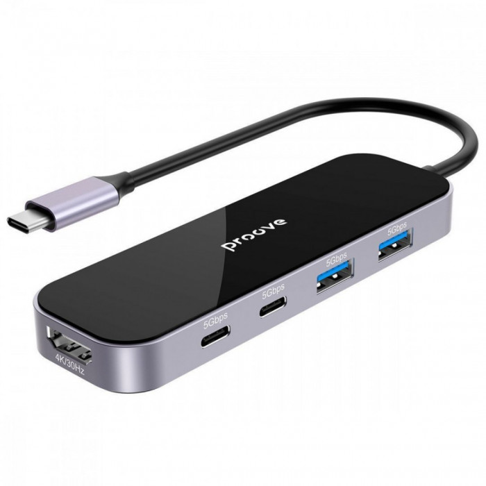 Type-C хаб Proove Shadow (2*USB3.0 + Type-C + PD100W + HDMI) Dark Gray (HBSW10221205)