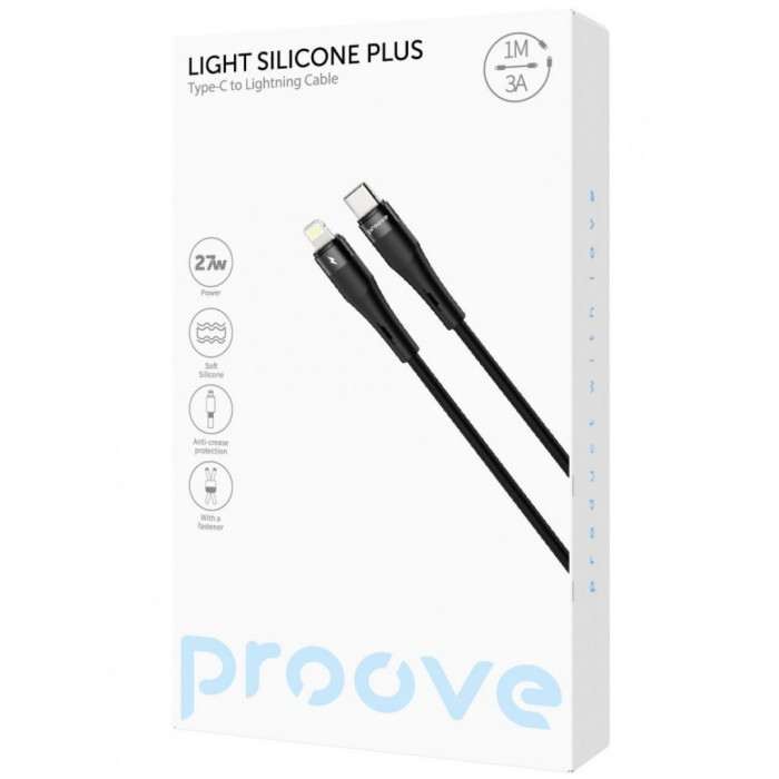 Кабель Proove Light Silicone Plus Type-C to Lightning 27W (1m) Black (CCLS27002101)