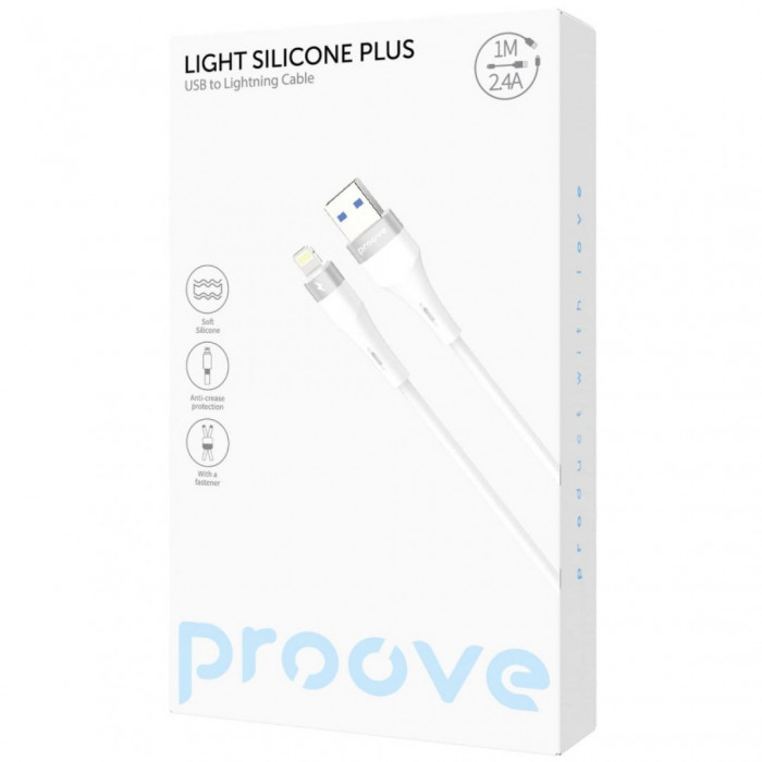 Кабель Proove Light Silicone Plus USB to Lightning 2.4A (1m) White (CCLS12001102)