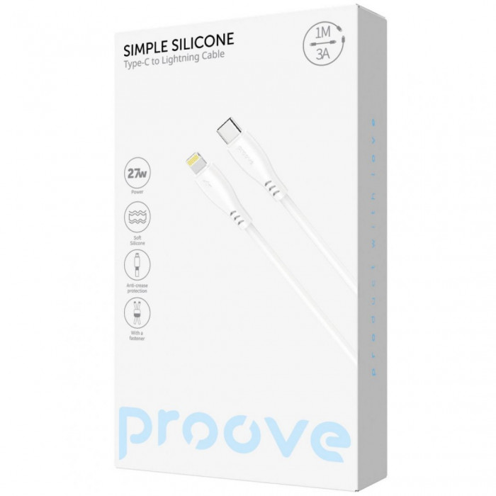 Кабель Proove Simple Silicone Type-C to Lightning 27W (1m) White (CCSS27002102)